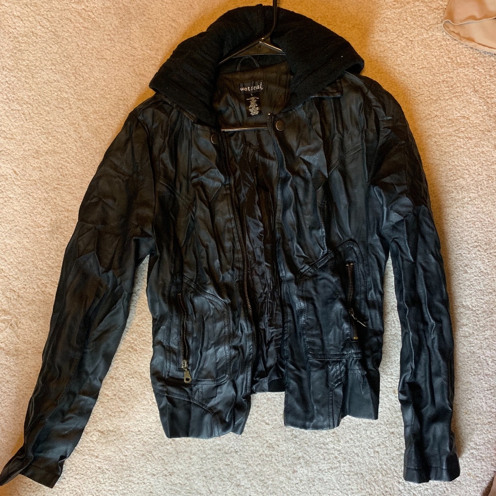black leather jacket